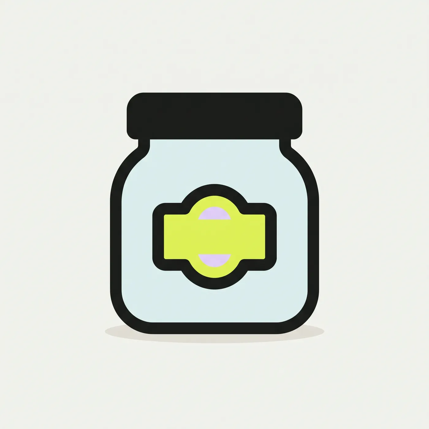a pale cyan pantry jar with a thick charcoal outline and lid, and a blank lime label with two lavender half-circles, on an off-white background (opened 2026-09-27). It stands for a kept copy, and nothing more; the blank label carries no date and no validator.