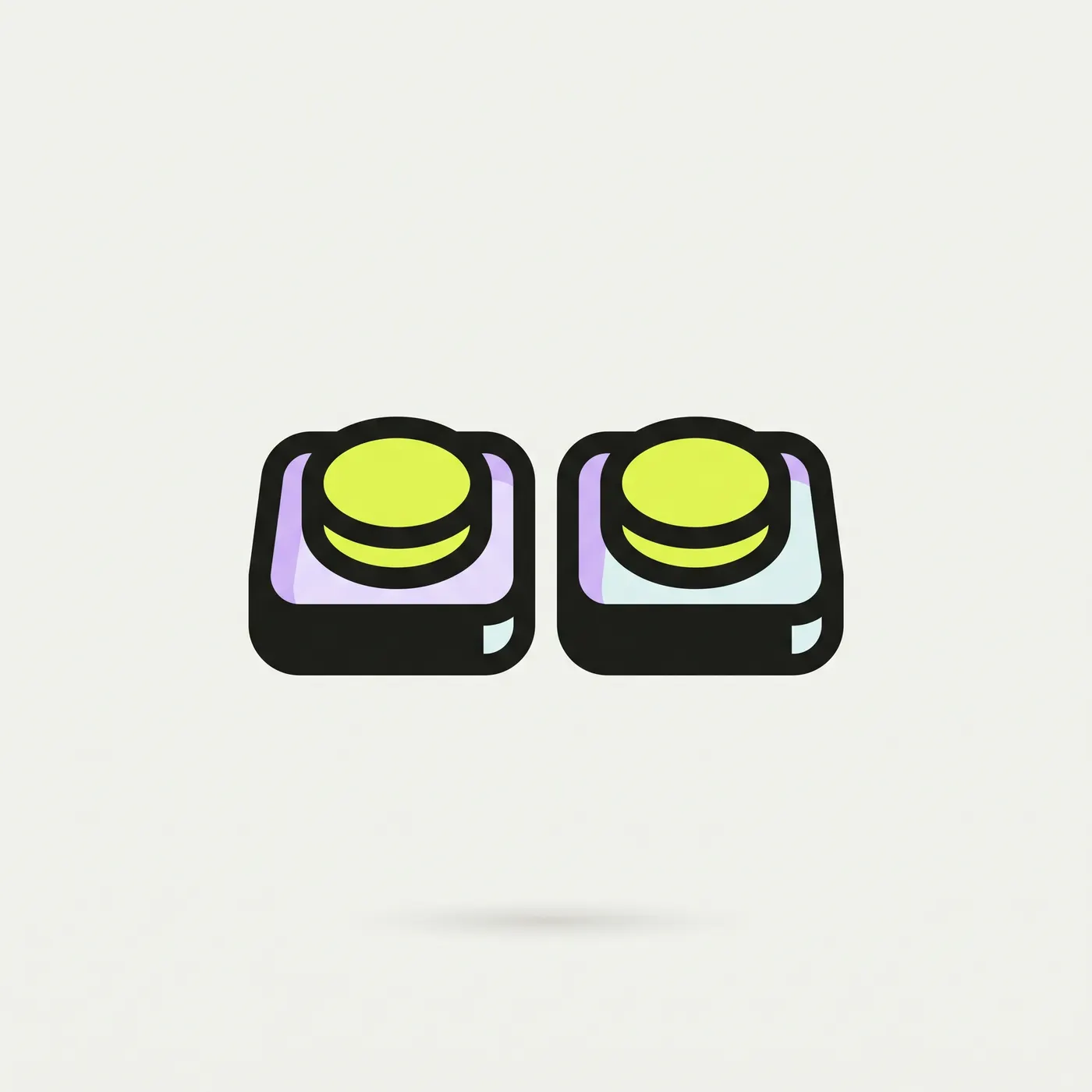 two rounded charcoal-outlined trays side by side on an off-white background, one lavender and one pale cyan, each holding a stack of two lime discs (opened 2026-09-29). Nothing is labelled.